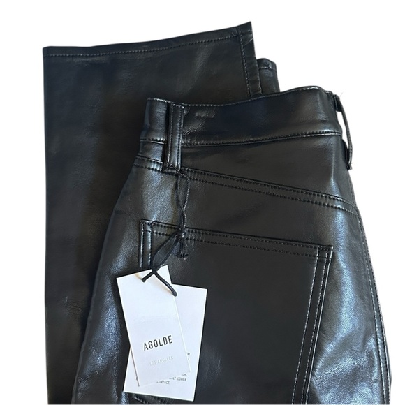 AGOLDE 90’s Pinch Waist Recycled Leather Pants Detox Black 28 High Rise NWT - Picture 3 of 12
